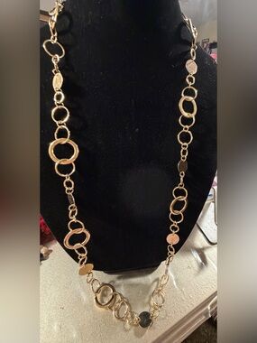 Long Gold Linked Circle Necklace for Women